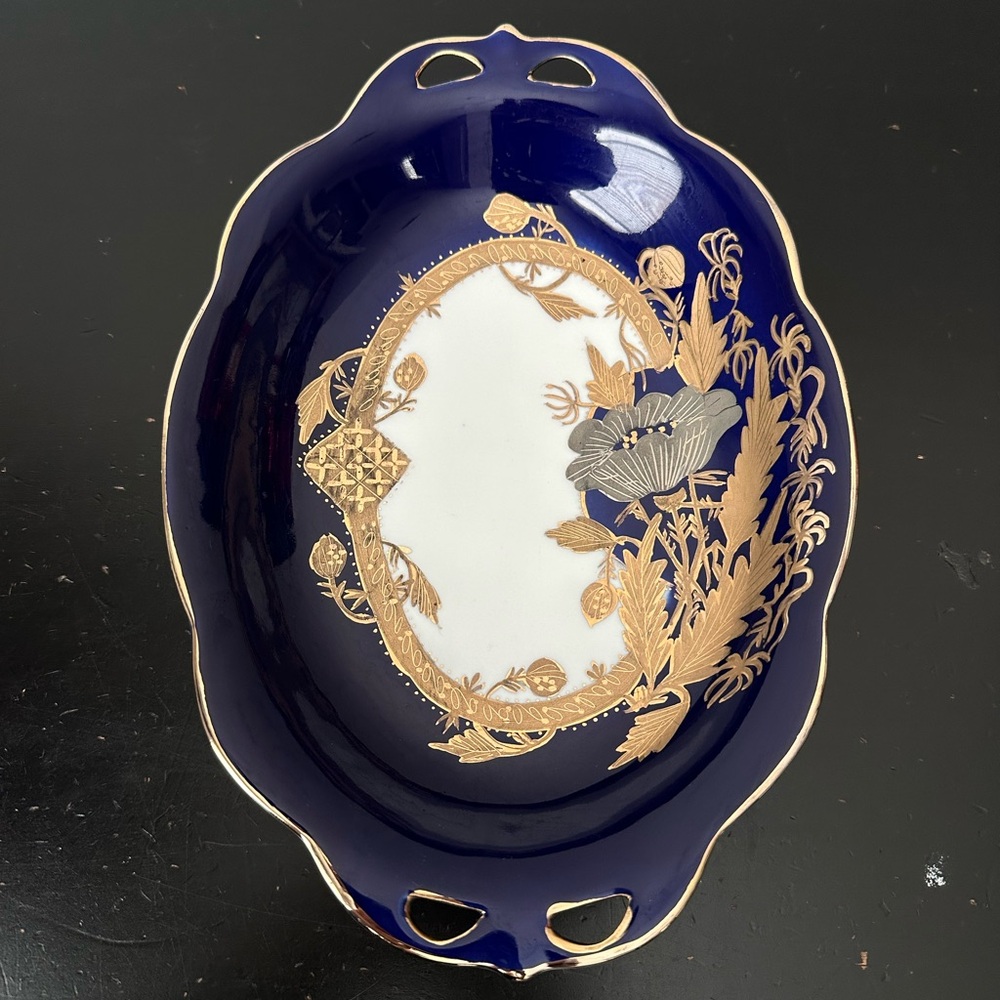 Antique Arpo Made in Romania Blue Gold Floral Decorative Fine Porcelain China